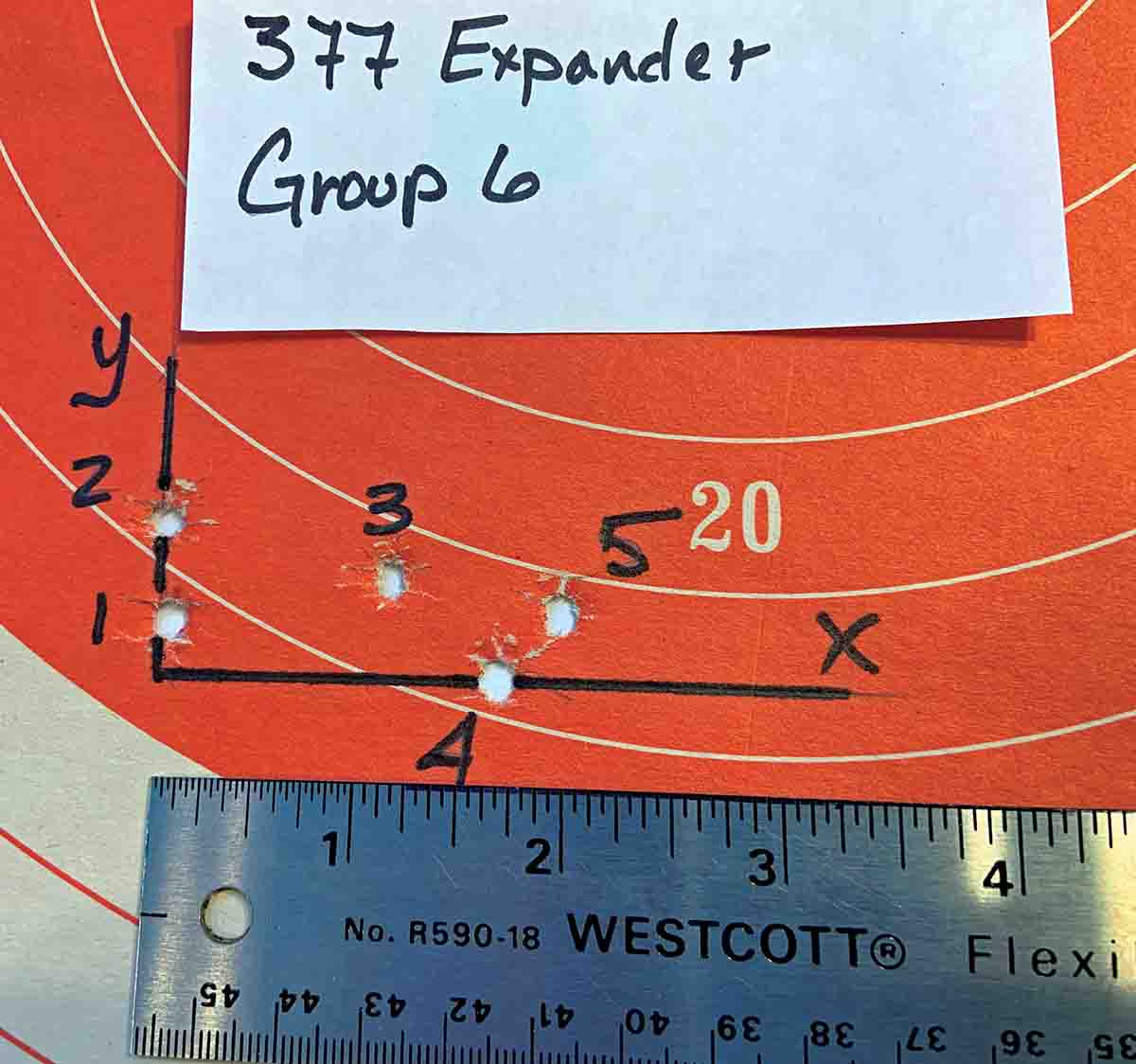 One of the better five-shot groups during testing.